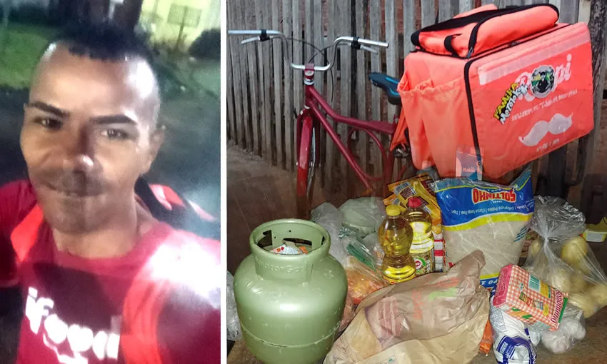 No Acre, entregador de bike chora ao ganhar cesta básica e botija de gás em serviço