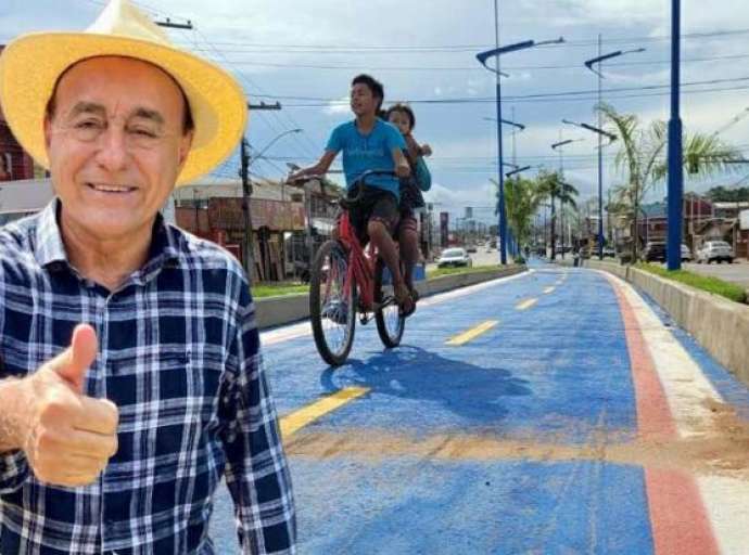 Um ano após início de obras, gestão Bocalom entrega 'apenas' 100 metros de ciclovia que está refazendo na Via Chico Mendes