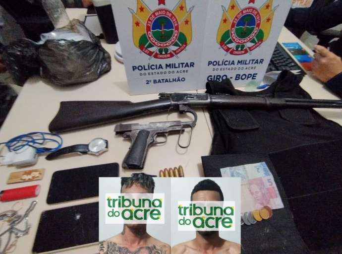 Giro apreende armas de fogo, colete balístico e prende dupla 