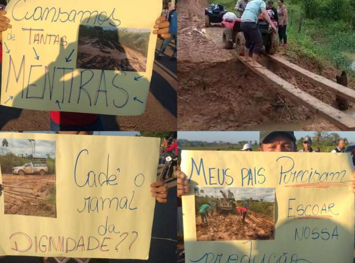 Em protesto contra Prefeitura, moradores da Transacreana fecham estrada pedindo melhorias nos ramais: "cansamos de tantas mentiras"