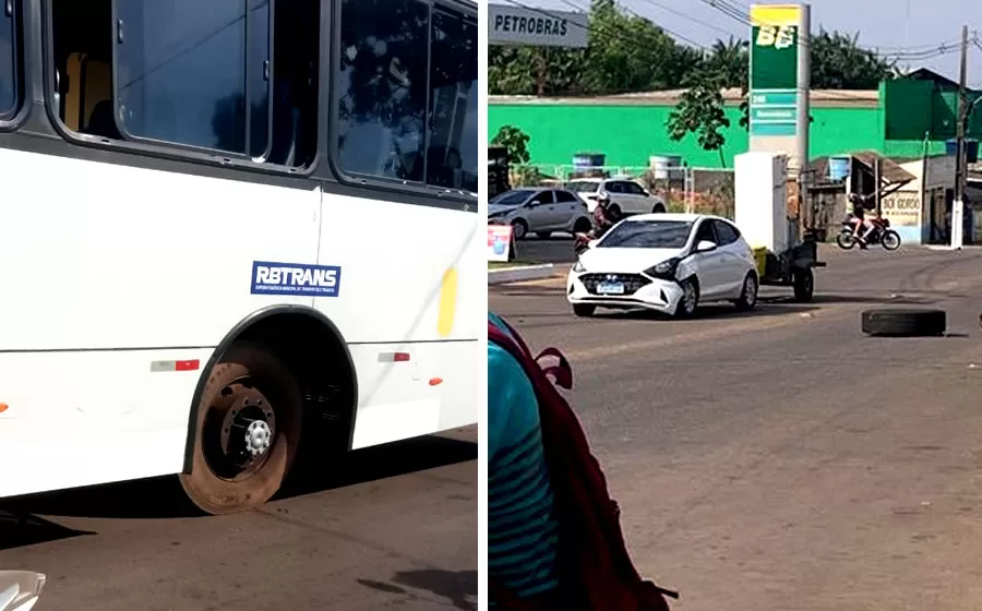 Pneu de ônibus solta e acaba acertando veículo no bairro Placas, parte alta de Rio Branco