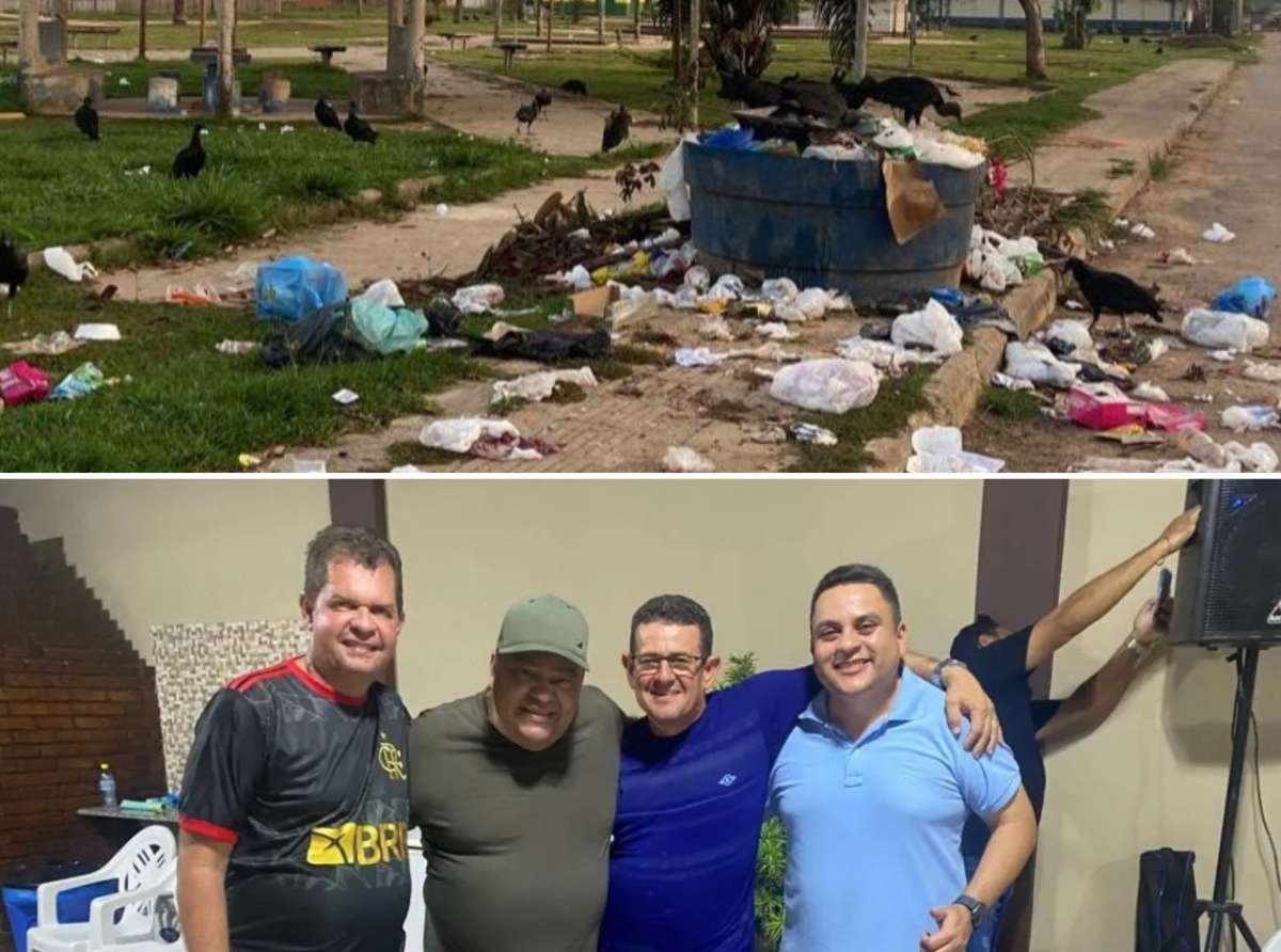 Enquanto Mazinho Serafim curte Festival do Açaí em Feijó, rua de Sena Madureira tomada por sujeira e lixo é invadida por urubus  